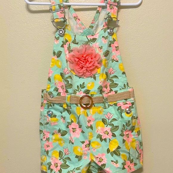 Floral Kids Overalls & Hat Set with Pink Accents - Picture 2 of 6